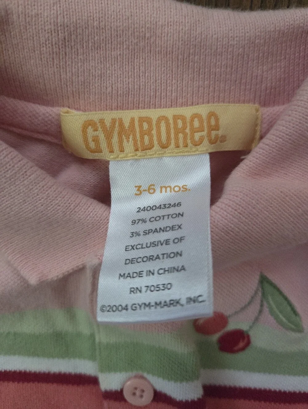 Vtg GYMBOREE Girls 3/6M Pink Cherry Tennis Dress